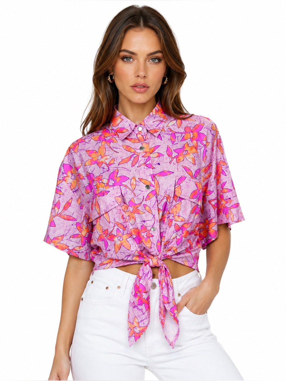 Isabel Marant Liaggy Pink Floral Silk Blend Tie Front Button Up Shirt 4 NWT